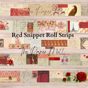 Junk Journal Digital, Red Snippet Roll Strips, Faux Washi Embellishment,