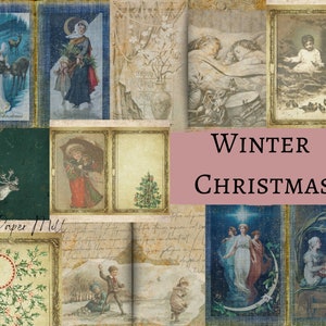 Junk journal kit, Digital Winter Christmas Printable Pages for Junk Journals, Vintage Scrapbooks, Paper Crafts