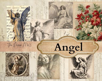 Vintage Angel Christmas Junk Journal Printable Collection - Digital Download - Antique Papers - Collage for Journaling