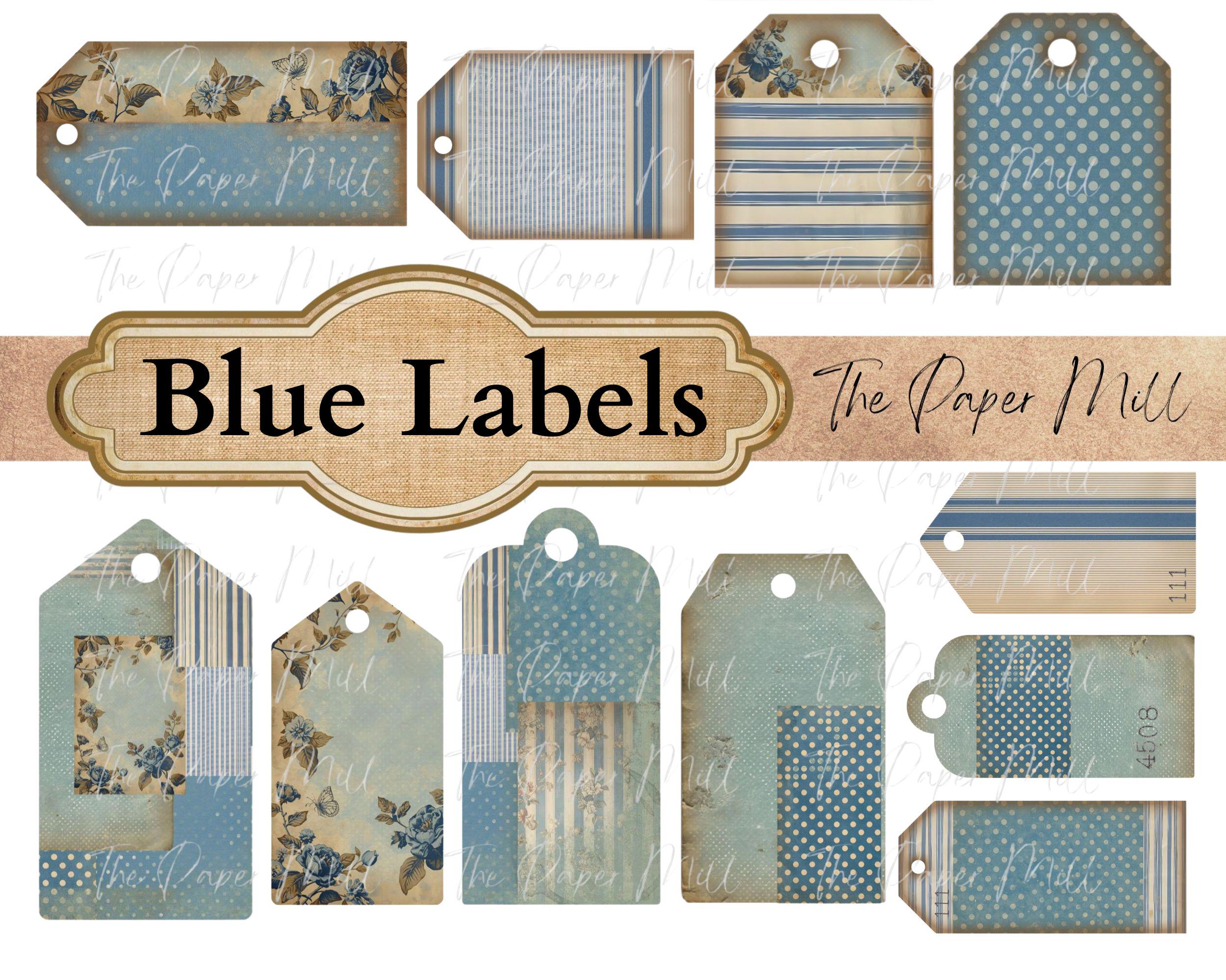 Blue Junk Journal Tags Printable, Polka Dot Stripe Ephemera Labels - Etsy