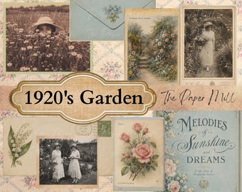 Vintage 1920's Garden Printable Collection - Digital Download - Antique Papers - Collage for Journaling