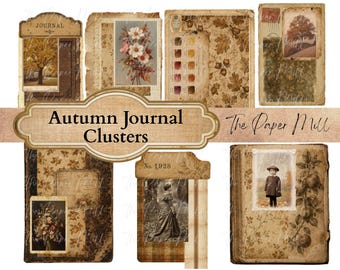 Autumn Junk Journal Clusters - Fall Ephemera Kit - Layered Scrapbook Collage