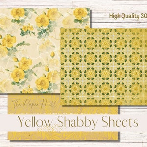 Shabby Yellow Papers Junk Journal Kit, Grungy Vintage Printable ephemera, floral paper, collage sheets