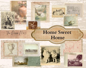 Cottage Core Junk Journal Kit, Home Sweet Home Printable Papers