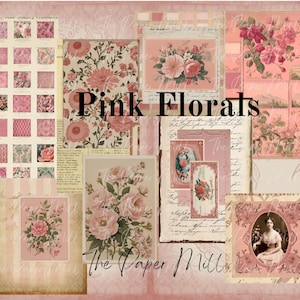 Junk Journal Vintage Pink Florals Printable Collection - Digital Download - Antique Papers - Collage for Journaling