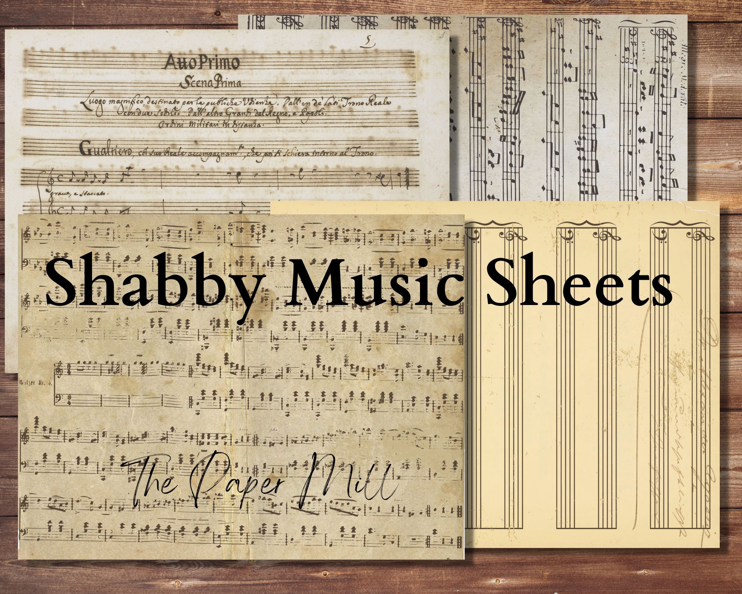 Shabby Music Sheets Junk Journal Kit, Grungy Vintage Printable Ephemera ...