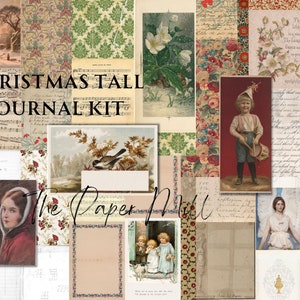 Printable Vintage Christmas Thin Journal Kit, Printable papers, Digital Download Ephemera Kit, embellishments