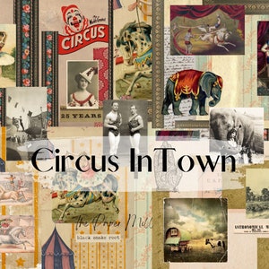 Digital Journal Kit, Circus in Town, Vintage Circus Themed Journal, junk journal, versieringen