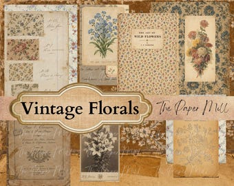 Vintage Florals Botanical Printable Collection - Digital Download - Antique Papers - Collage for Journaling