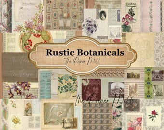 Vintage Rustic Botanicals Printable Collection - Digital Download - Antique Papers - Collage for Journaling