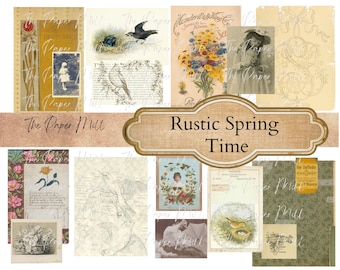 Vintage Rustic Spring Time Printable Collection - Digital Download - Antique Papers - Collage for Journaling