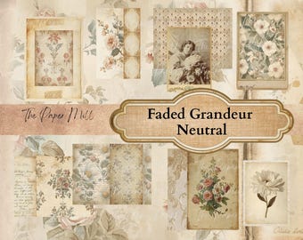 Junk Journal Faded Grandeur Neutral Backgrounds - Digital Download - Antique Papers - Collage for Journaling