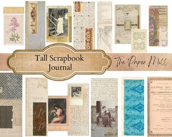 Vintage Thin Scrapbook Journal Kit, Printable papers - Digital Download- Ephemera Kit, embellishments