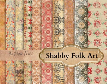 Shabby Folk Art Papers, Vintage Grungy Ephemera (Digital Download)