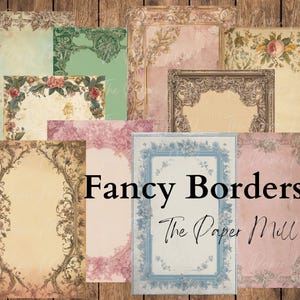 Junk Journal Papers, Fancy Borders, stare cyfrowe szablony do pobrania