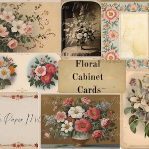 Junk Journal Floral Cabinet Cards, Ephemera Embellishment Kit