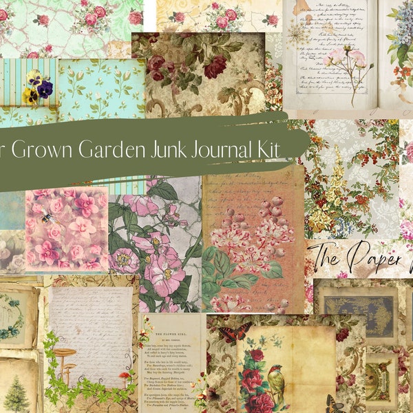 Junk Journal Printable, Over Grown Garden, Vintage Ephemera, Collage Sheets, Digital Download, Printable Paper, Journal Pages, Shabby Chic