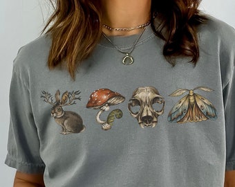 Goblincore Comfort Colors T-Shirt: Mushroom Moth Whimsigoth Tee