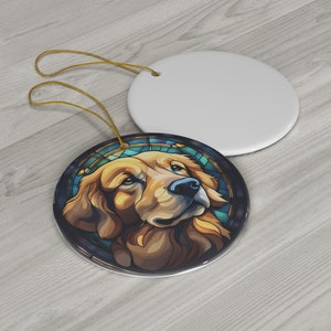 Stained Glass Golden Retriever Christmas Ornament: Geometric Ceramic Decor