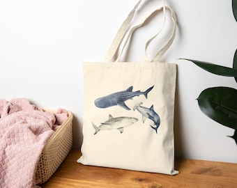 Bolsa de lona con diseño de tiburón: bolsa de playa ecológica con arte oceánico
