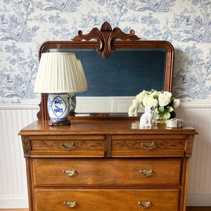 1880s Antique Eastlake Dresser + Mirror | Handcrafted Heirloom Chest with Original Brass Pulls