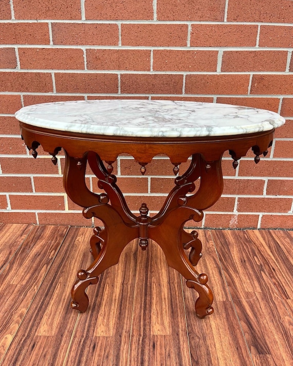 Antique Victorian Marble Top Mahogany Parlor Table Etsy
