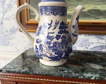 Cafetière/théière Churchill England Blue Willow | Porcelaine vintage à décor chinois