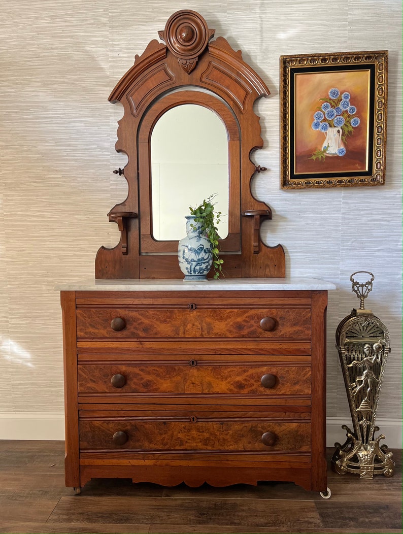 Early 19th Century Eastlake Victorian Dresser With Swivel Mirror and