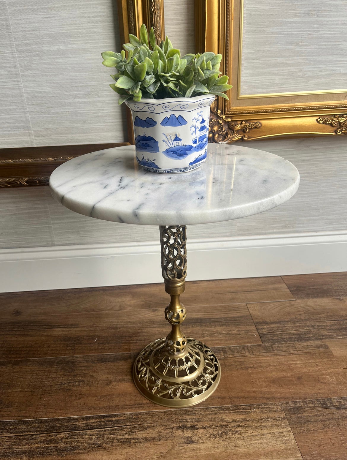 Vintage Reticulated Brass Carrara Marble top Table Plant Stand Side Accent Table Etsy