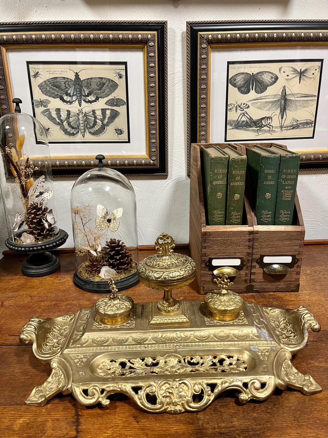 Vintage Maitland Smith Brass Ink Well Desk Set - Etsy