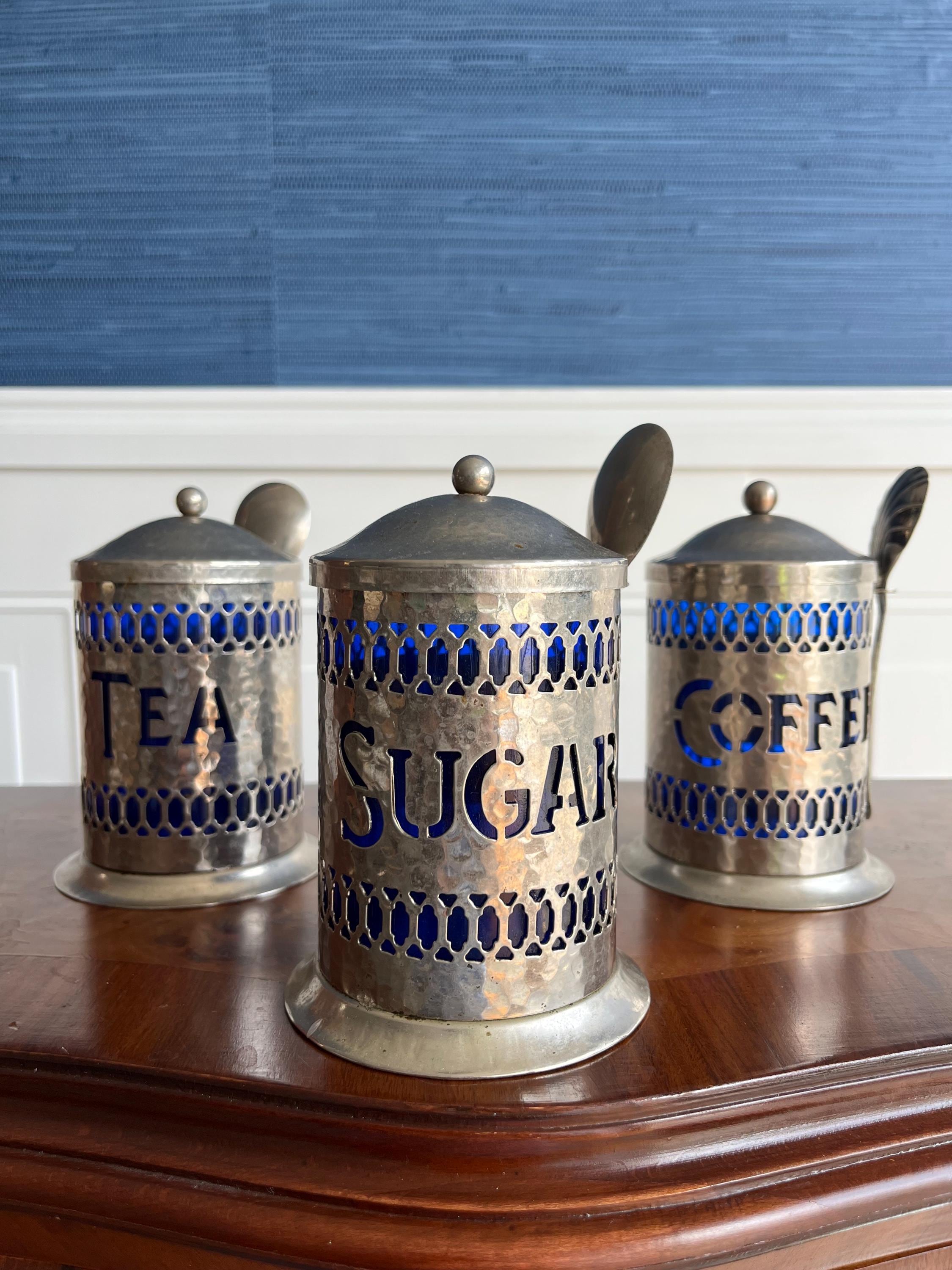 アンティーク イギリス オバル型 シルバープレート coffee コーヒー缶 ヴィンテージ シルバープレート ティー、シュガー、コーヒー缶トリオ