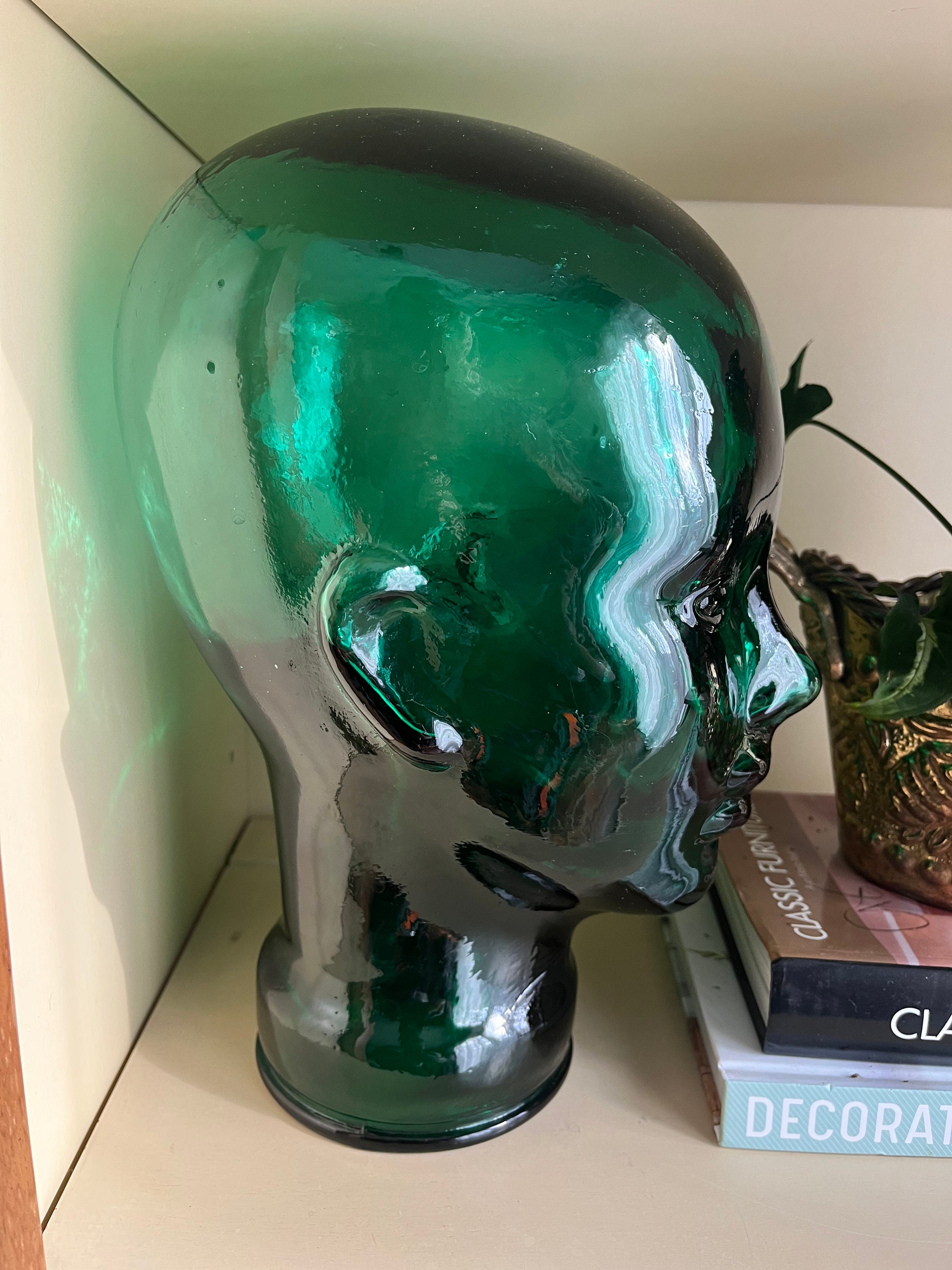 Rare Vintage 1970s Emerald Green Glass Mannequin Head Hat Wig Etsy