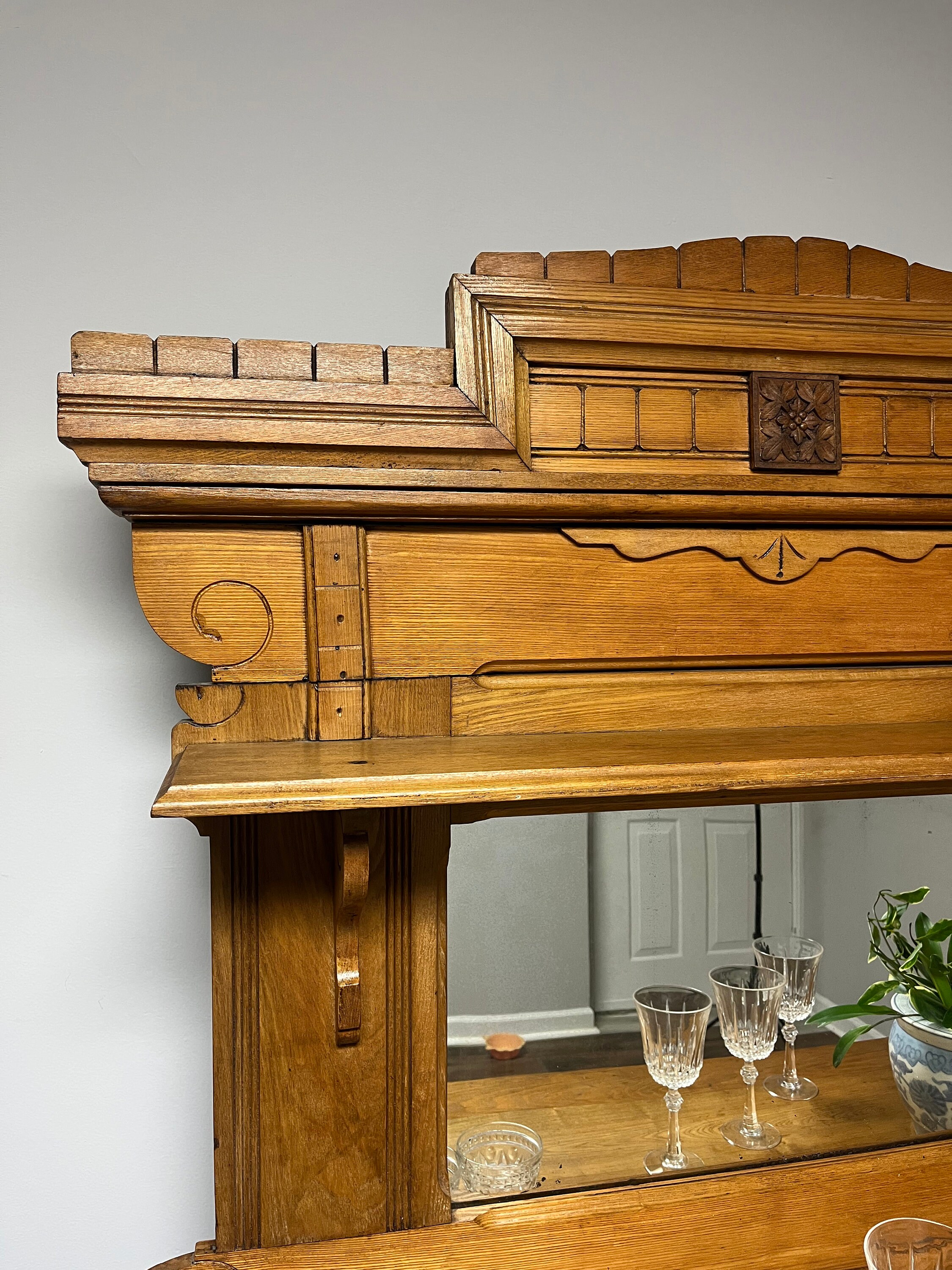 Antique Oak Eastlake Mirrored Sideboard Buffet Bar Circa 1800s Etsy
