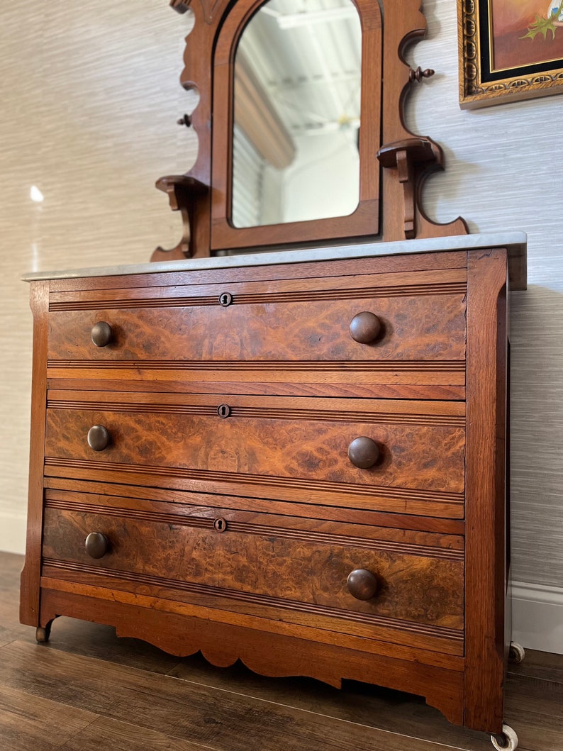 Early 19th Century Eastlake Victorian Dresser With Swivel Mirror and