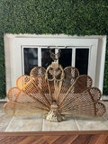 Vintage Style Cameo Brass Peacock Fireplace Folding Fan Screen
