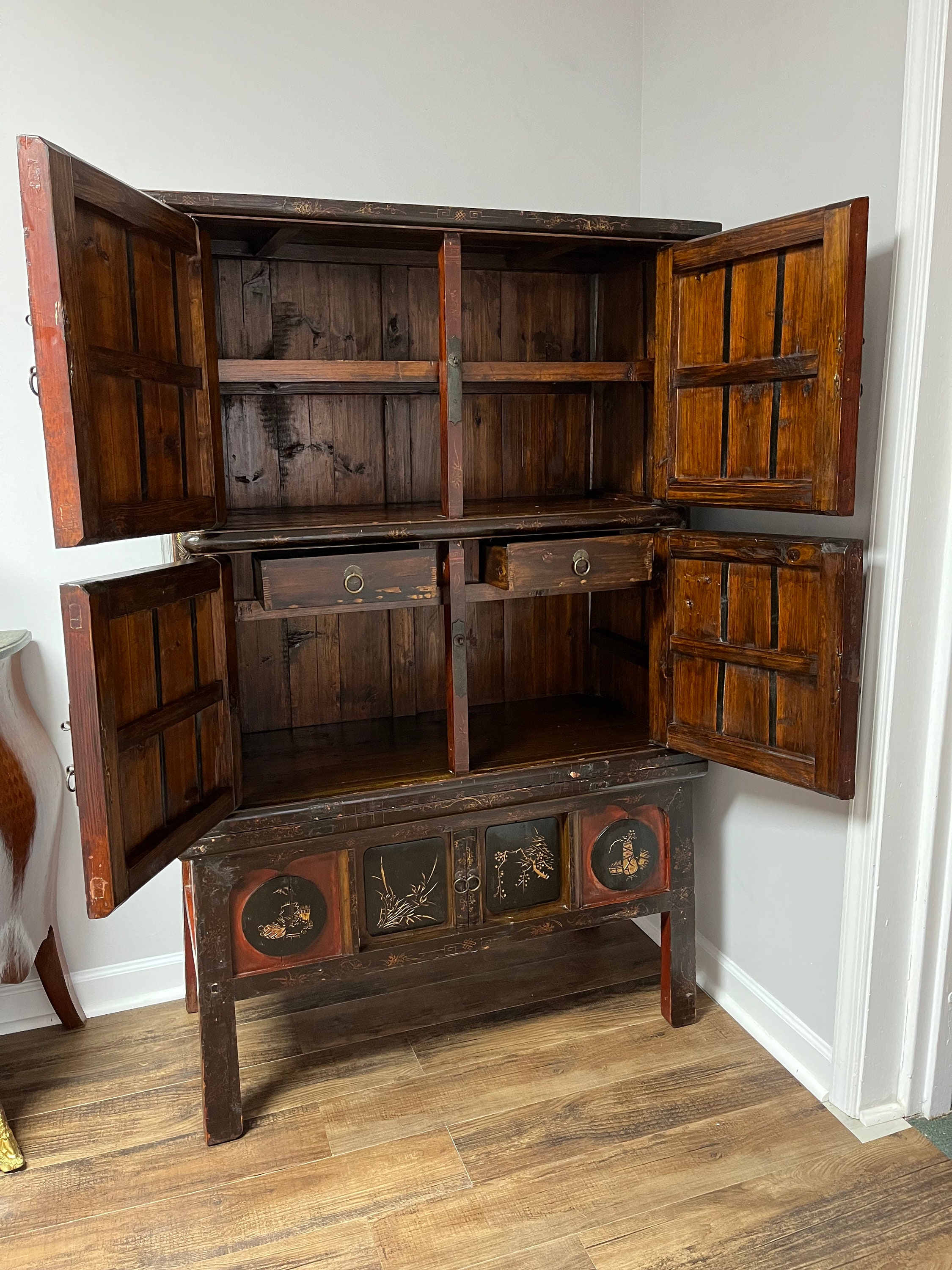 Late 1800s Antique Wedding Dowry Chest Chinoiserie Chinese Handpainted