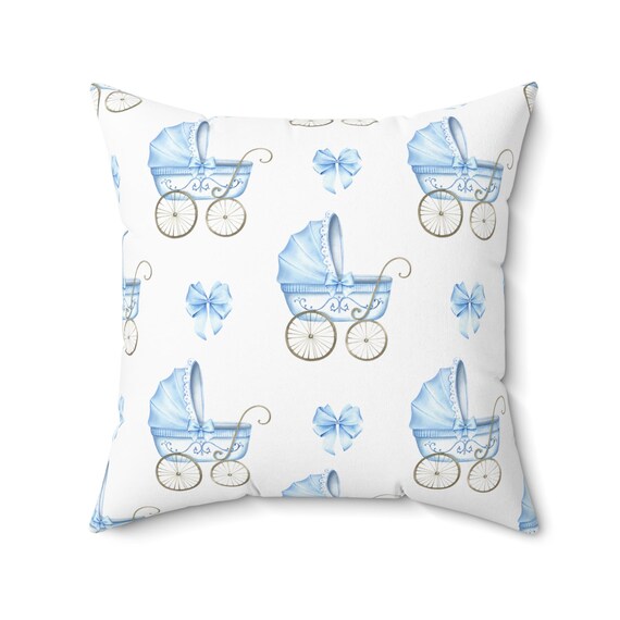 Baby Buggy Pillow Carriage Pram Grand Millennial Plaid Gingham Baby Boy Boy Nursery Blue Nursery Blue Pattern Double Sided Pillow Etsy