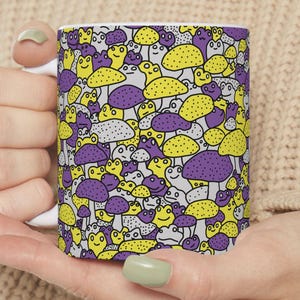 Non-Binary Pride Frogs and Mushrooms Mug | Enby Pride Coffee Cup