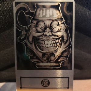 Cartes laser personnalisées Pot Of Greed sur des cartes en aluminium fan art yugioh