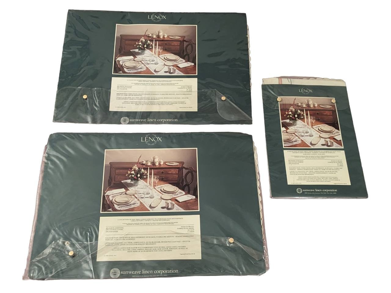 Vintage 1990s NIP Lenox Linens Rose Manor Table Runner, Placemats, and