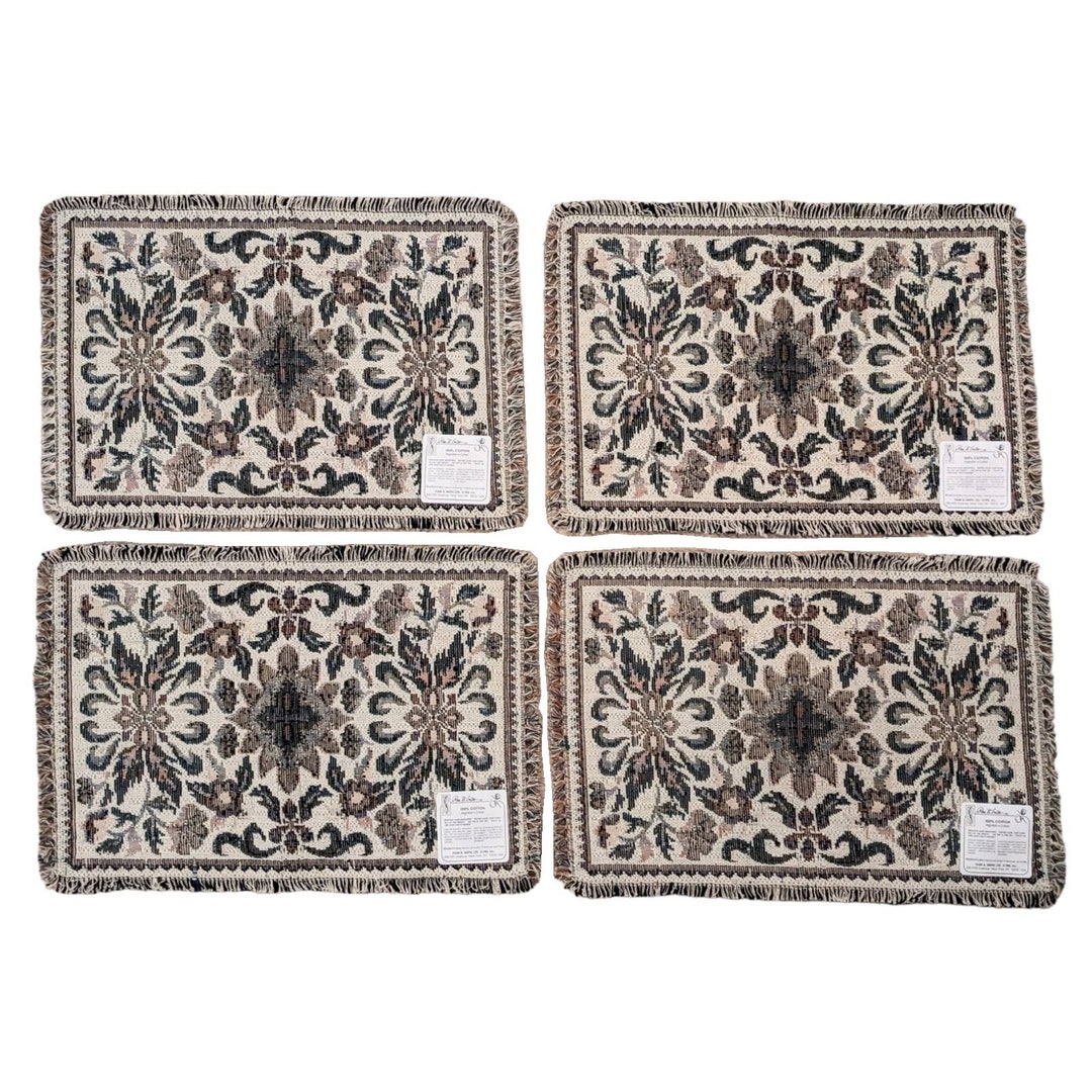 Four Vintage Tapestry Fabric Floral Design Placemats, Park B Smith