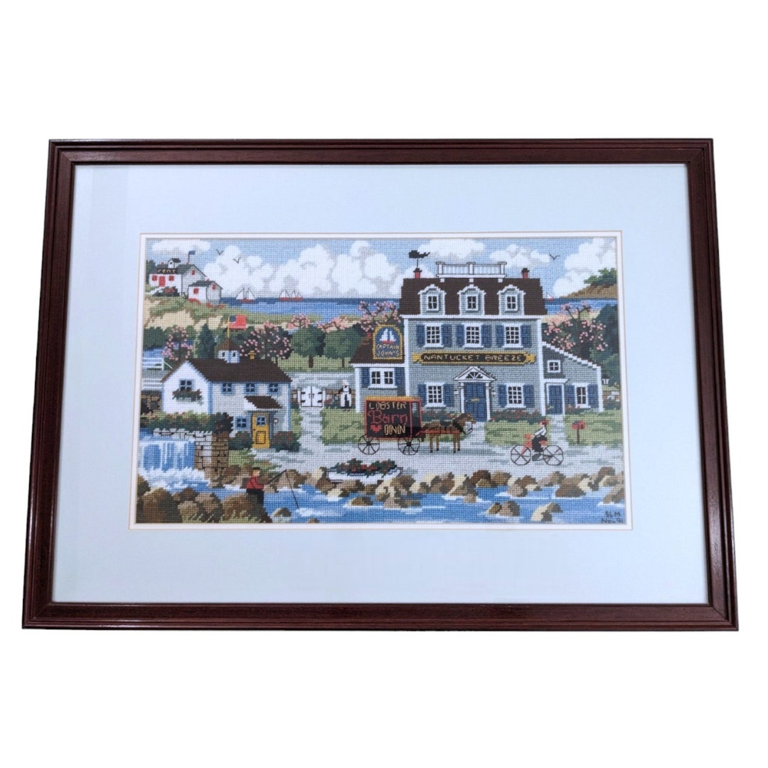 Large Vintage 1990s Framed Completed Charles Wysocki Nantucket Breeze