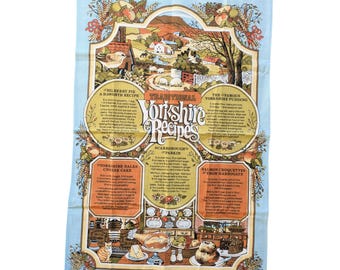 Vintage 1981 Traditional Yorkshire Recipes Souvenir Cotton Tea Towel by Vista, Made in Britain