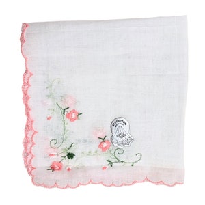 Vintage Embroidered Flowers Handkerchief, Classic Hanky With Pretty Floral Embroidery Design, Desco