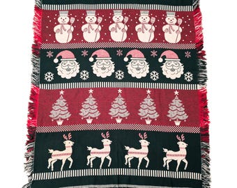Vintage Christmas Holiday Woven Throw Blanket
