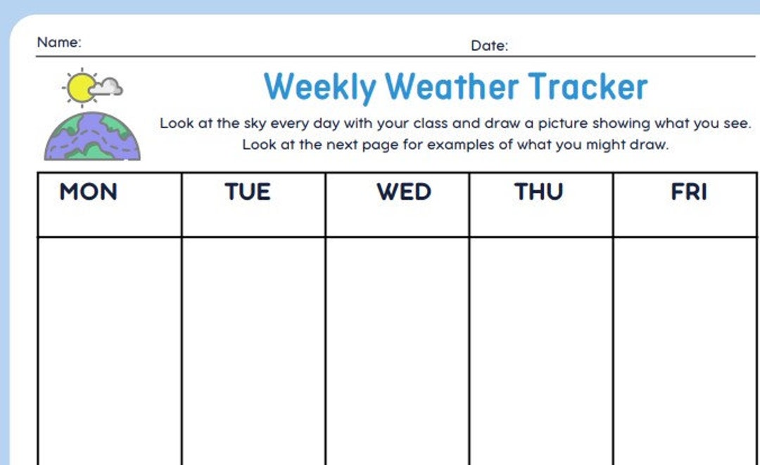 Weather Week Homework School Week Weather Log - Etsy