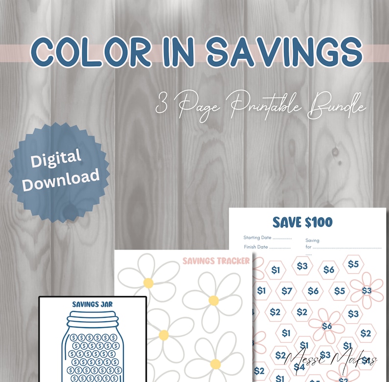 Savings Color In Savings Tracker Digital Download Printable Coloring Pages - Etsy