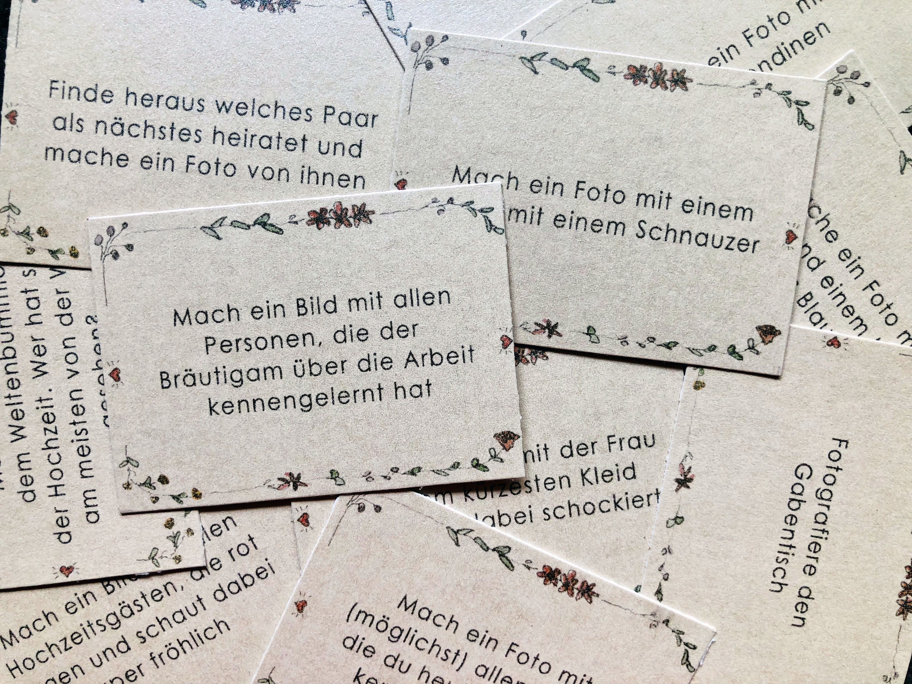 126 Fotoaufgaben zur Hochzeit 18 Blankokarten zum Ausdrucken als PDF