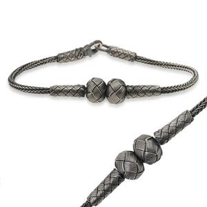 Men&#39;s Silver Knot Bracelet, Braided Viking Bangle, Oxidized Sterling Wristband, Handmade Boho Jewelry, Rustic Minimalist Gift