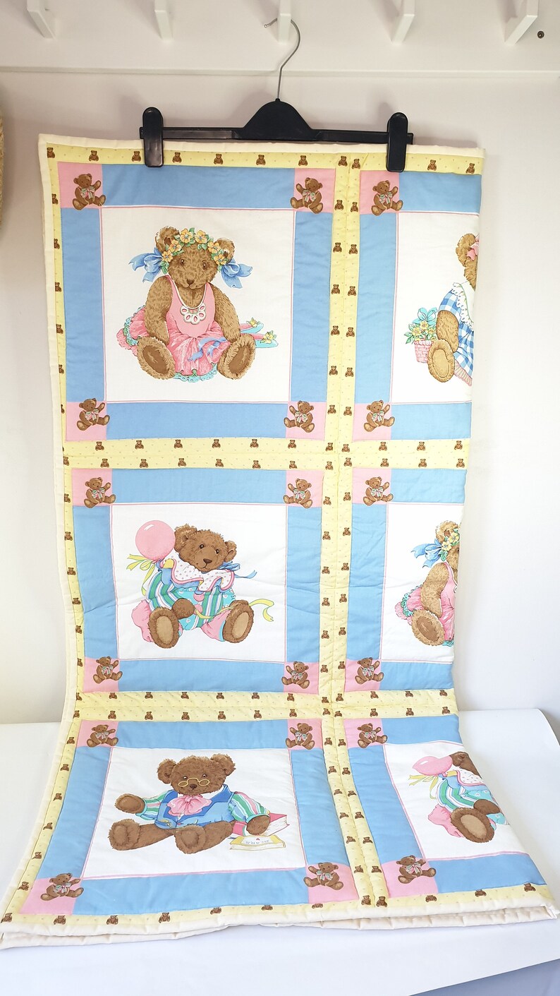 Vintage Baby Quilted Bedspread Cot Blanket Baby Mat Teddy Etsy UK
